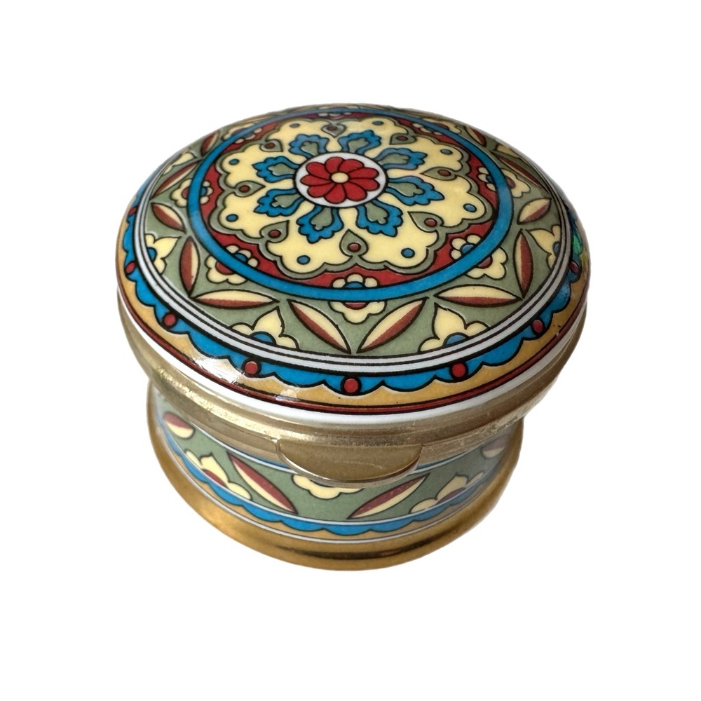 Vtg Avondale Fine Bone China Trinket Box Staffordshire England Boho Medallion